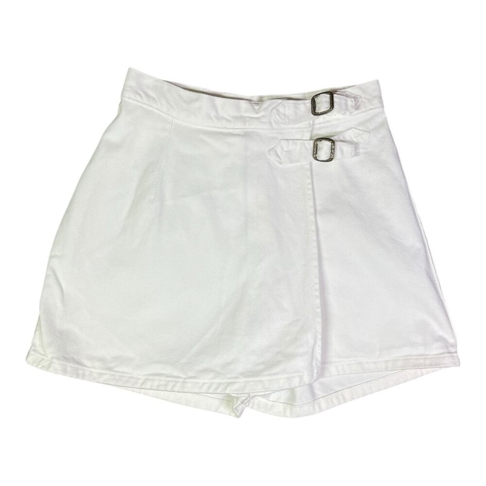 Vintage 90s No Boundaries Size 5/6 Denim Skort Shorts White 100% Cotton